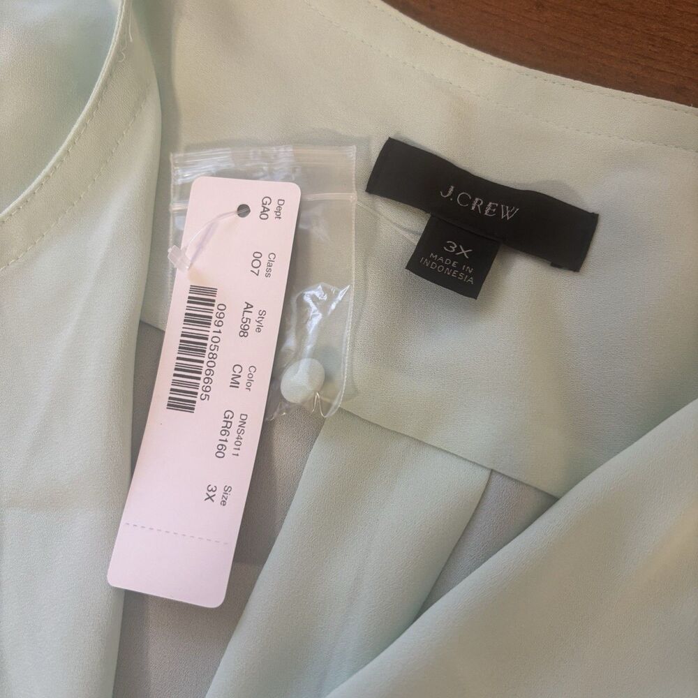 NWT J Crew Womens 3X Long-sleeve Drapey Scalloped Top Blouse Mint Green AL598 - Picture 6 of 9